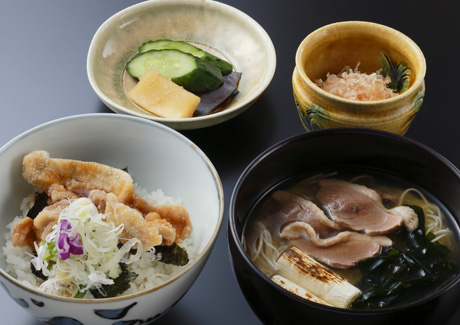 合鴨煮麺と鶏竜田揚げ丼セット